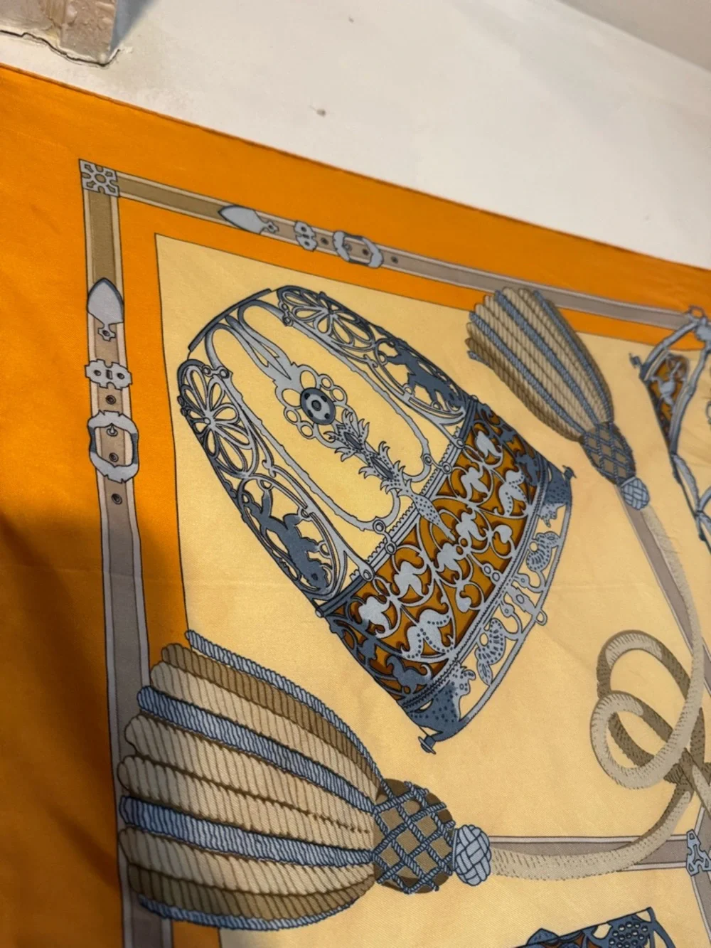 Hermes Yellow & Orange Silk Scarf with Equestrian Motif - Picture 4 of 5